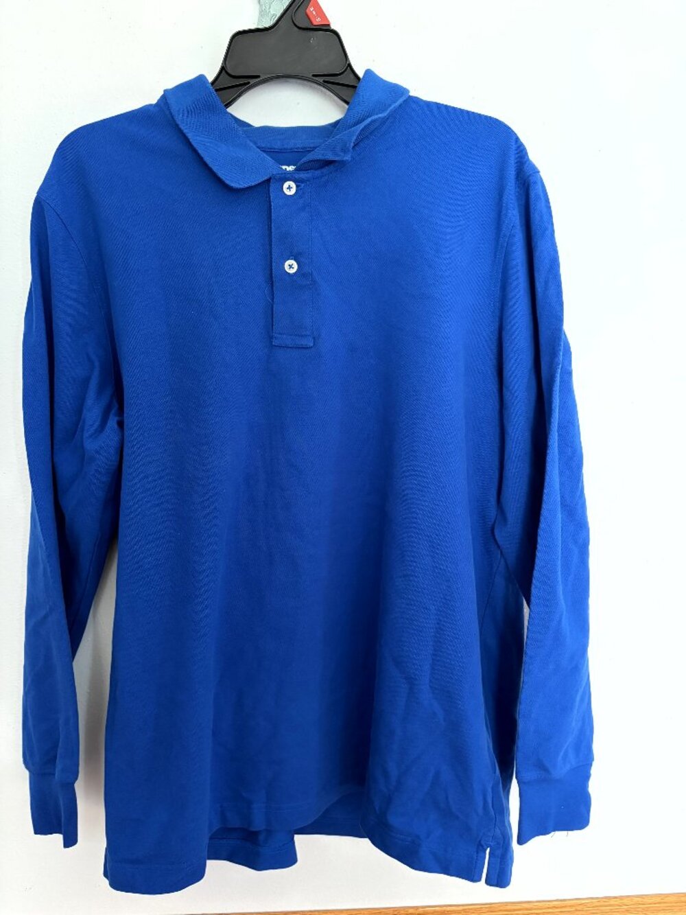 Lands’ End Blue Long Sleeve Polo Shirt Men’s Size Large Cotton Blend EUC
